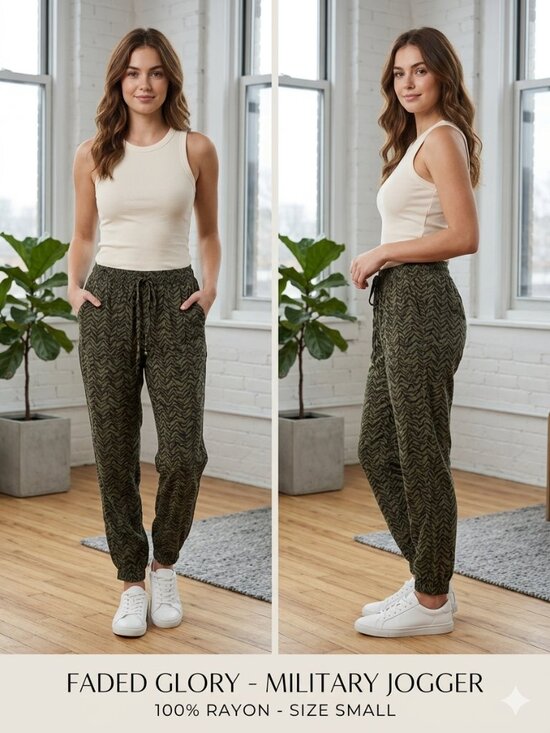 Faded Glory Pants - Faded Glory Military Wavy Print Joggers Elastic Waist Olive Green Size Small